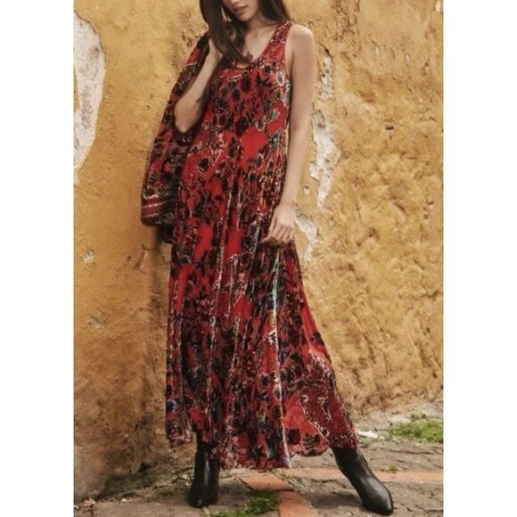 Johnny Was Bias Dress Bobcat Forest Silk Blend Red Floral Maxi XXL$575 NWT